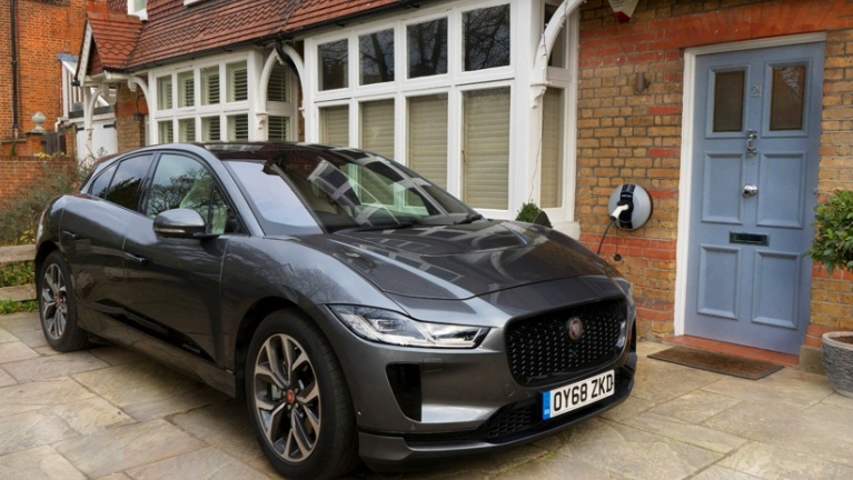 Electric car on charge at home